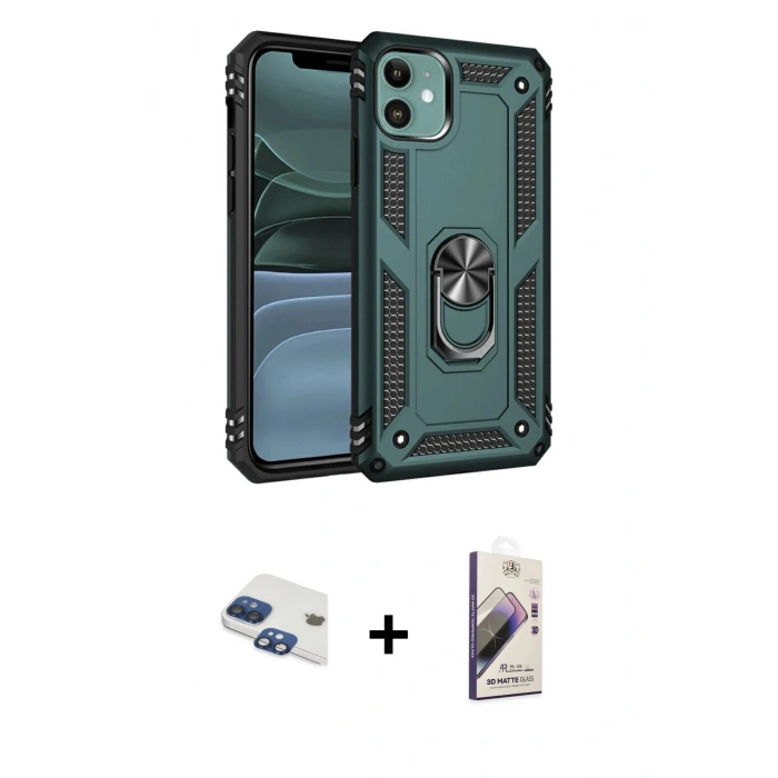 MARSİLYAN™- iPhone 11 Kılıf Ahenk Klasik Koleksiyonu - Siyah Bilvis 3D Mat Cam Ekran Koruyucu + Pers Alüminyum Kamera Lens - LT