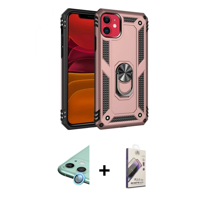 MARSİLYAN™- iPhone 11 Kılıf Ahenk Klasik Koleksiyonu - Siyah Bilvis 3D Mat Cam Ekran Koruyucu + Raze Metal Kamera Lens - MI