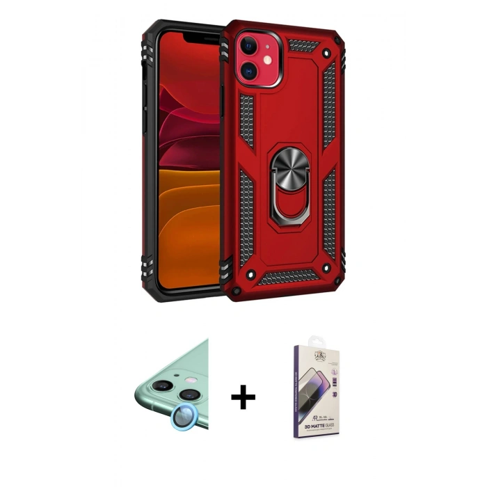MARSİLYAN™- iPhone 11 Kılıf Ahenk Klasik Koleksiyonu - Siyah Bilvis 3D Mat Cam Ekran Koruyucu + Raze Metal Kamera Lens - MI