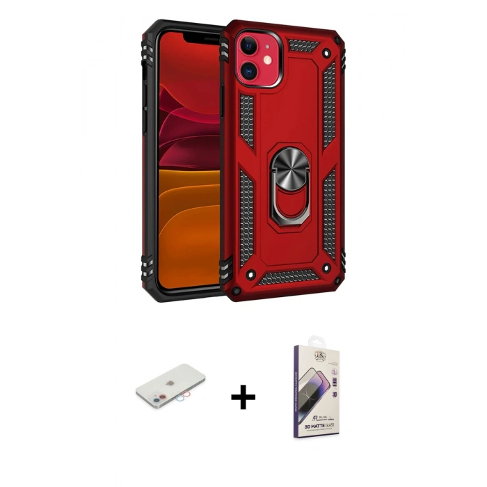MARSİLYAN™- iPhone 11 Kılıf Ahenk Klasik Koleksiyonu - Siyah Bilvis 3D Mat Cam Ekran Koruyucu + Renkli Kamera Lens Koruma Cam - PE