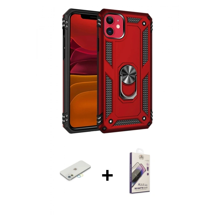 MARSİLYAN™- iPhone 11 Kılıf Ahenk Klasik Koleksiyonu - Siyah Bilvis 3D Mat Cam Ekran Koruyucu + Renkli Kamera Lens Koruma Cam - SI