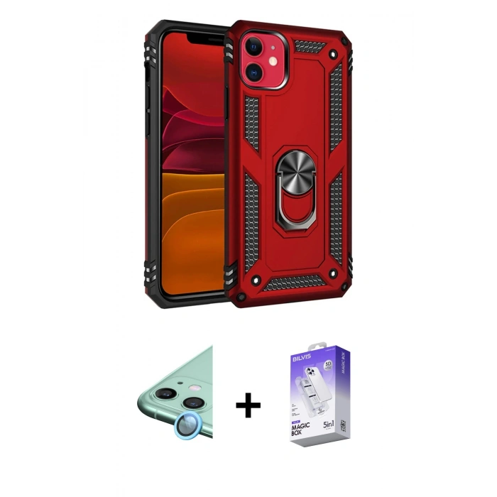 MARSİLYAN™- iPhone 11 Kılıf Ahenk Klasik Koleksiyonu - Siyah Bilvis 5in1 3D Magic Cam Ekran Koruyucu + Raze Metal Kamera Lens - MI
