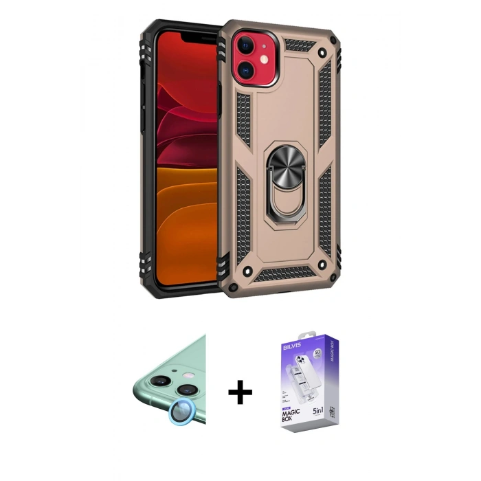 MARSİLYAN™- iPhone 11 Kılıf Ahenk Klasik Koleksiyonu - Siyah Bilvis 5in1 3D Magic Cam Ekran Koruyucu + Raze Metal Kamera Lens - MI