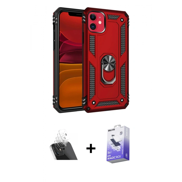 MARSİLYAN™- iPhone 11 Kılıf Ahenk Klasik Koleksiyonu - Siyah Bilvis 5in1 5D Magic Hayalet Cam Ekran Koruyucu + Kamera Lens Koruma Cam - SF