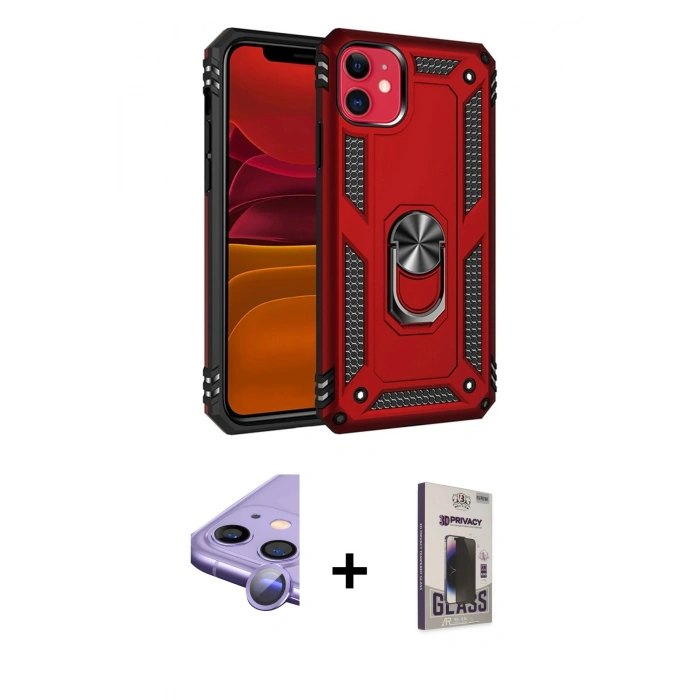 MARSİLYAN™- iPhone 11 Kılıf Ahenk Klasik Koleksiyonu - Siyah Bilvis Hayalet Cam Ekran Koruyucu + Raze Metal Kamera Lens - MR