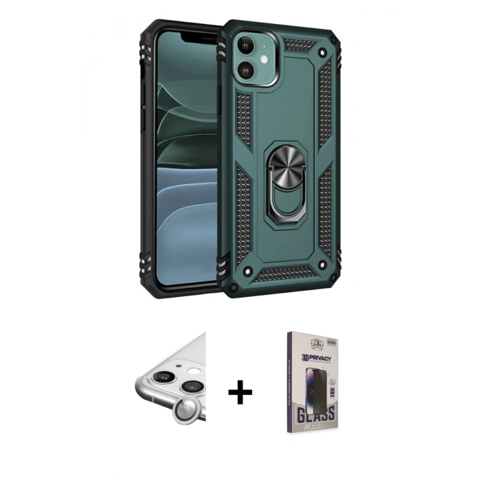 MARSİLYAN™- iPhone 11 Kılıf Ahenk Klasik Koleksiyonu - Siyah Bilvis Hayalet Cam Ekran Koruyucu + Raze Metal Kamera Lens - GS