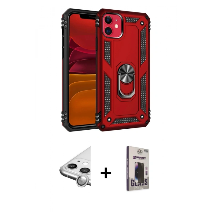MARSİLYAN™- iPhone 11 Kılıf Ahenk Klasik Koleksiyonu - Siyah Bilvis Hayalet Cam Ekran Koruyucu + Raze Metal Kamera Lens - GS