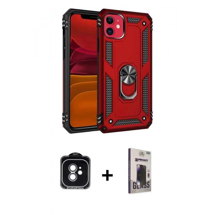 MARSİLYAN™- iPhone 11 Kılıf Ahenk Klasik Koleksiyonu - Siyah Bilvis Hayalet Cam Ekran Koruyucu + PVD Metal Kamera Lens - YL