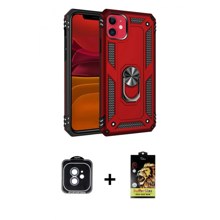 MARSİLYAN™- iPhone 11 Kılıf Ahenk Klasik Koleksiyonu - Siyah Buffer Cam Ekran Koruyucu + PVD Metal Kamera Lens - MI