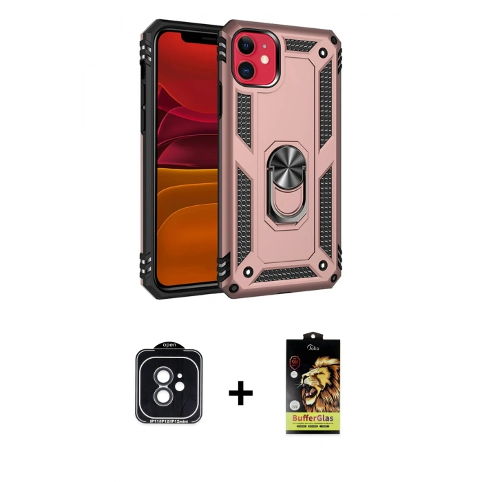 MARSİLYAN™- iPhone 11 Kılıf Ahenk Klasik Koleksiyonu - Siyah Buffer Cam Ekran Koruyucu + PVD Metal Kamera Lens - SH
