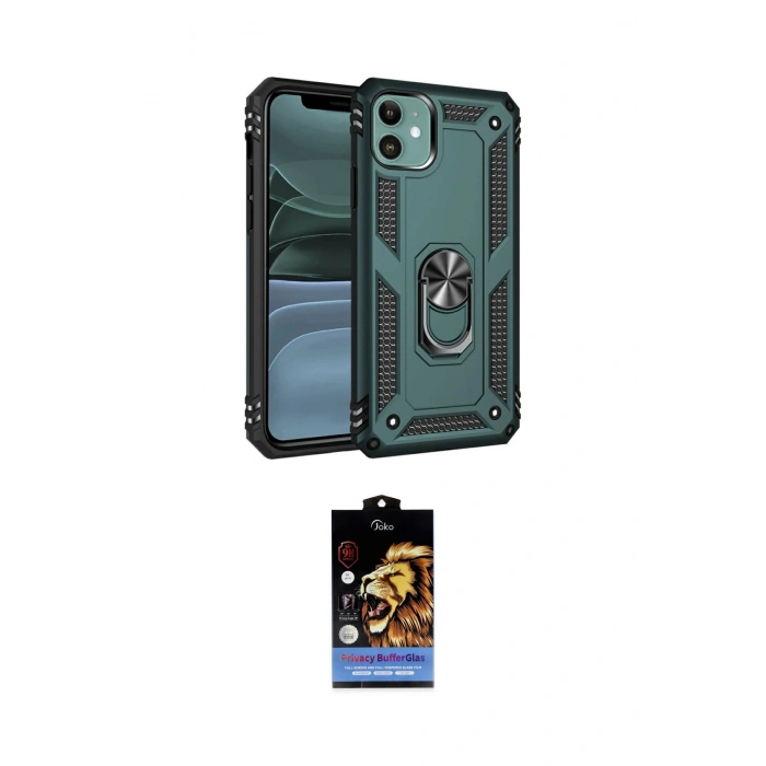 MARSİLYAN™- iPhone 11 Kılıf Ahenk Klasik Koleksiyonu - Siyah Buffer Hayalet Cam Ekran Koruyucu