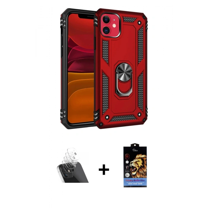 MARSİLYAN™- iPhone 11 Kılıf Ahenk Klasik Koleksiyonu - Siyah Buffer Hayalet Cam Ekran Koruyucu + Kamera Lens Koruma Cam - SF