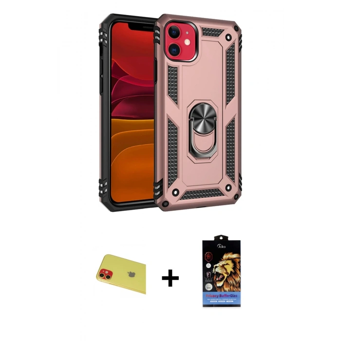 MARSİLYAN™- iPhone 11 Kılıf Ahenk Klasik Koleksiyonu - Siyah Buffer Hayalet Cam Ekran Koruyucu + Rainbow Kamera Lens Koruma Cam - KI