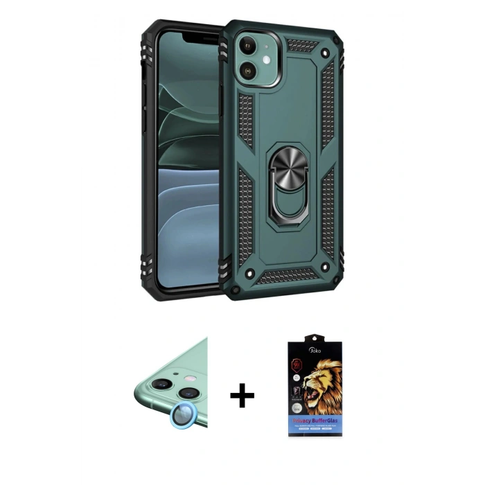 MARSİLYAN™- iPhone 11 Kılıf Ahenk Klasik Koleksiyonu - Siyah Buffer Hayalet Cam Ekran Koruyucu + Raze Metal Kamera Lens - MI