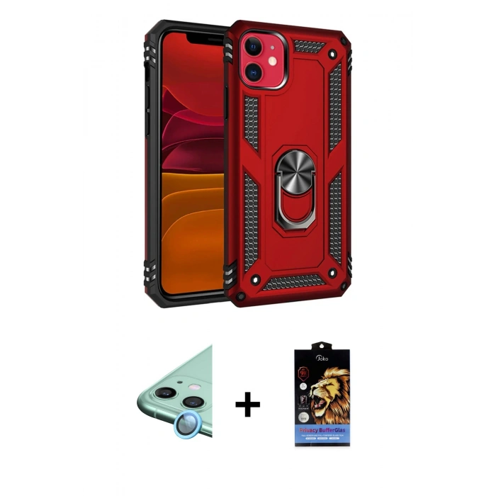 MARSİLYAN™- iPhone 11 Kılıf Ahenk Klasik Koleksiyonu - Siyah Buffer Hayalet Cam Ekran Koruyucu + Raze Metal Kamera Lens - MI