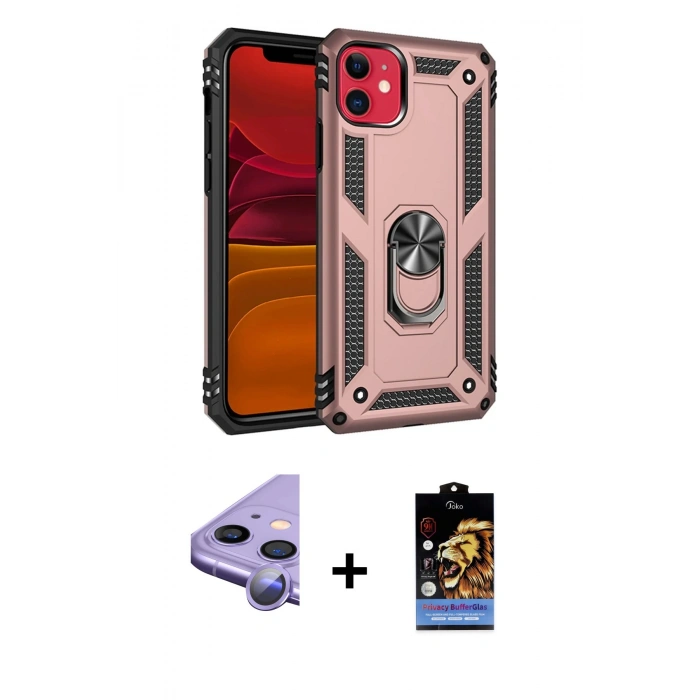 MARSİLYAN™- iPhone 11 Kılıf Ahenk Klasik Koleksiyonu - Siyah Buffer Hayalet Cam Ekran Koruyucu + Raze Metal Kamera Lens - MR