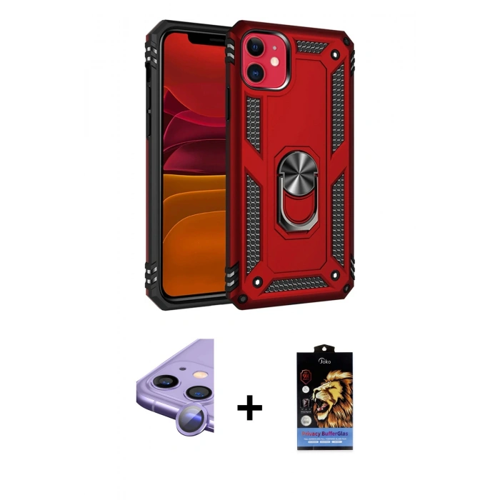 MARSİLYAN™- iPhone 11 Kılıf Ahenk Klasik Koleksiyonu - Siyah Buffer Hayalet Cam Ekran Koruyucu + Raze Metal Kamera Lens - MR