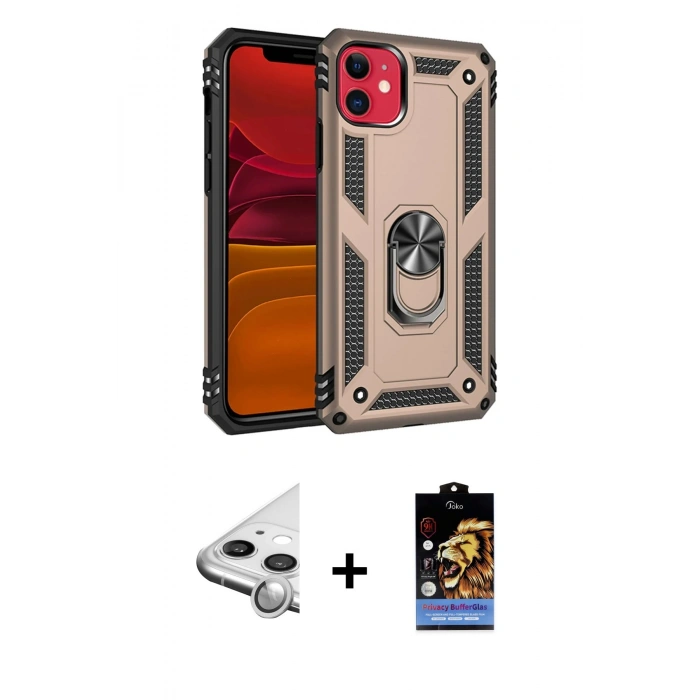 MARSİLYAN™- iPhone 11 Kılıf Ahenk Klasik Koleksiyonu - Siyah Buffer Hayalet Cam Ekran Koruyucu + Raze Metal Kamera Lens - GS