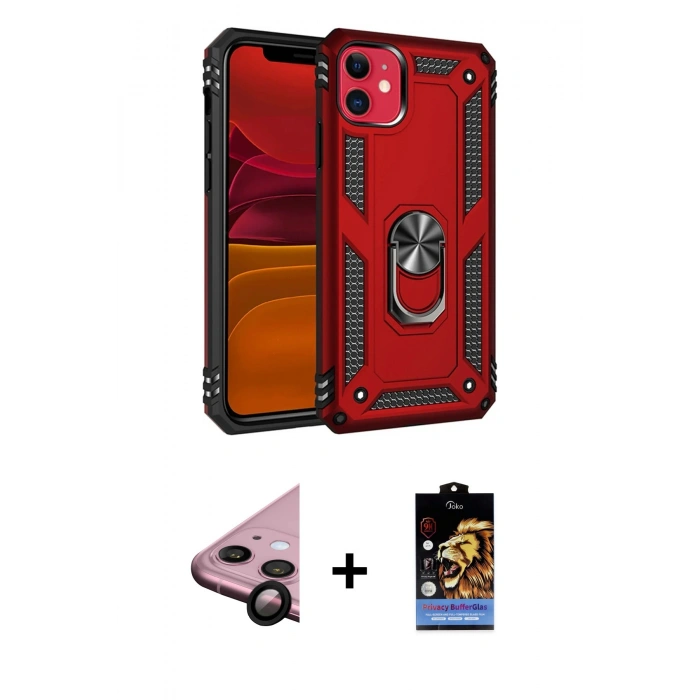MARSİLYAN™- iPhone 11 Kılıf Ahenk Klasik Koleksiyonu - Siyah Buffer Hayalet Cam Ekran Koruyucu + Raze Metal Kamera Lens - SH
