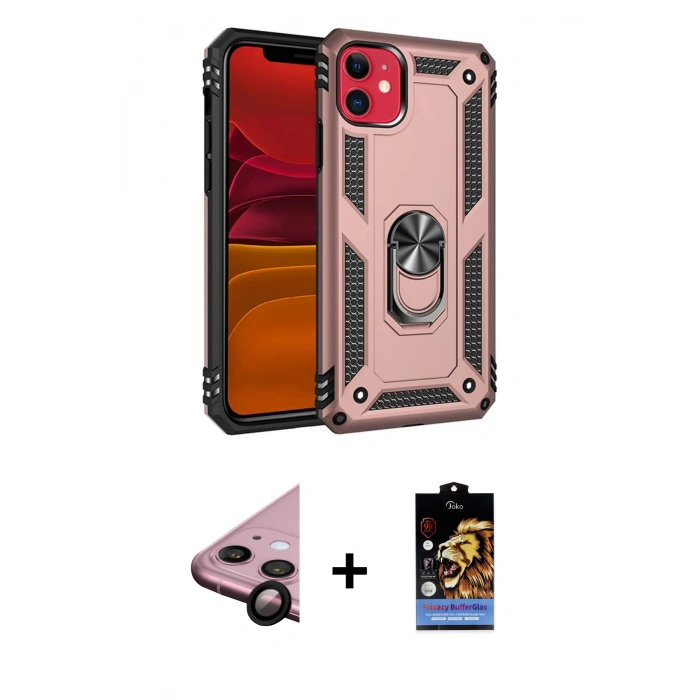 MARSİLYAN™- iPhone 11 Kılıf Ahenk Klasik Koleksiyonu - Siyah Buffer Hayalet Cam Ekran Koruyucu + Raze Metal Kamera Lens - SH