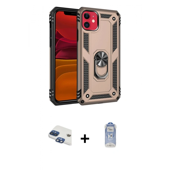 MARSİLYAN™- iPhone 11 Kılıf Ahenk Klasik Koleksiyonu - Siyah Joko Magic 5D Cam + Pers Alüminyum Kamera Lens - LT