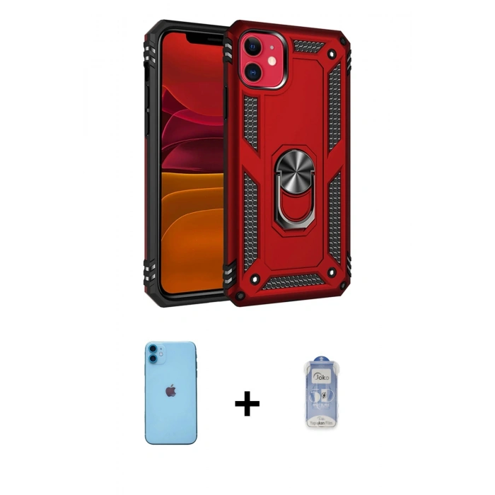MARSİLYAN™- iPhone 11 Kılıf Ahenk Klasik Koleksiyonu - Siyah Joko Magic 5D Cam + Neon Fosforlu Kamera Lens - MI