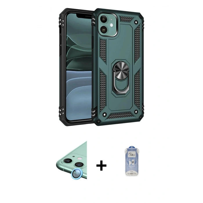 MARSİLYAN™- iPhone 11 Kılıf Ahenk Klasik Koleksiyonu - Siyah Joko Magic 5D Cam + Raze Metal Kamera Lens - MI