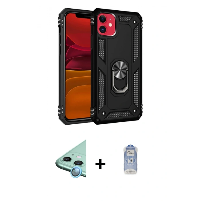 MARSİLYAN™- iPhone 11 Kılıf Ahenk Klasik Koleksiyonu - Siyah Joko Magic 5D Cam + Raze Metal Kamera Lens - MI