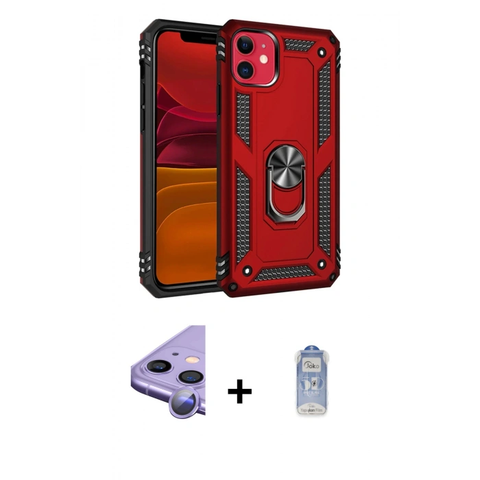 MARSİLYAN™- iPhone 11 Kılıf Ahenk Klasik Koleksiyonu - Siyah Joko Magic 5D Cam + Raze Metal Kamera Lens - MR