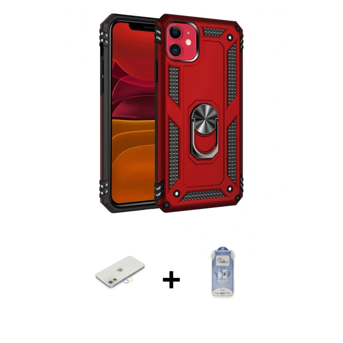 MARSİLYAN™- iPhone 11 Kılıf Ahenk Klasik Koleksiyonu - Siyah Joko Magic 5D Cam + Renkli Kamera Lens Koruma Cam - SI