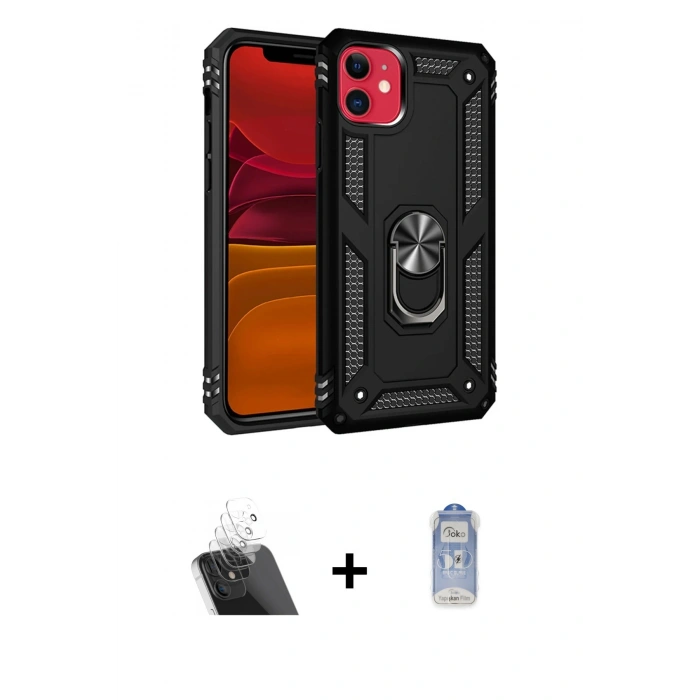 MARSİLYAN™- iPhone 11 Kılıf Ahenk Klasik Koleksiyonu - Siyah Joko Magic 5D Cam + Kamera Lens Koruma Cam - SF