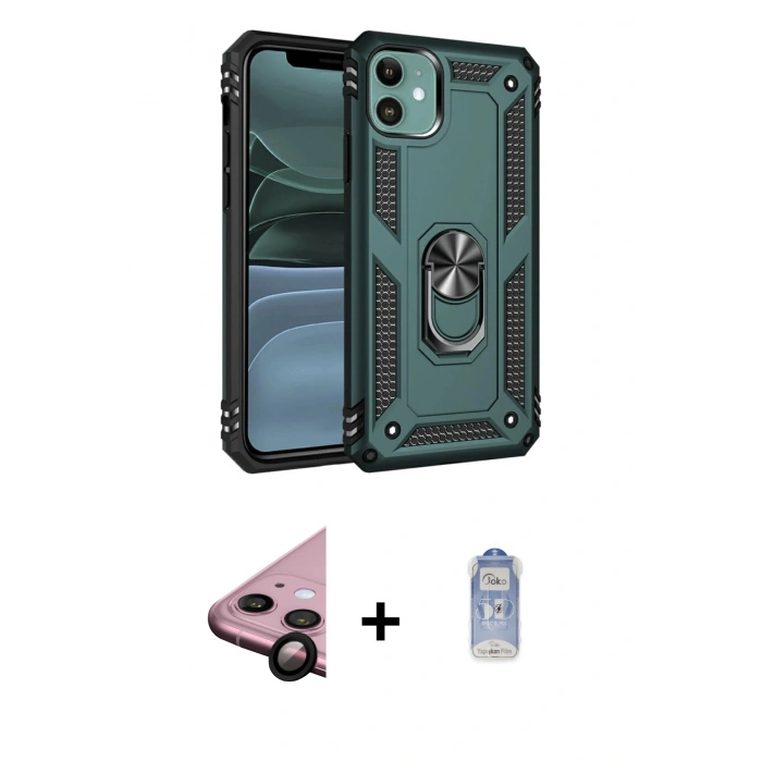 MARSİLYAN™- iPhone 11 Kılıf Ahenk Klasik Koleksiyonu - Siyah Joko Magic 5D Cam + Raze Metal Kamera Lens - SH