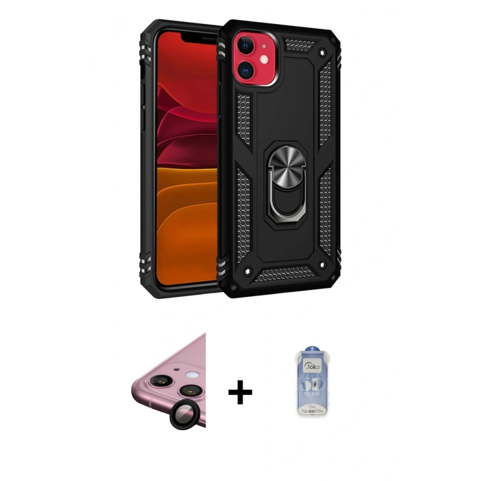 MARSİLYAN™- iPhone 11 Kılıf Ahenk Klasik Koleksiyonu - Siyah Joko Magic 5D Cam + Raze Metal Kamera Lens - SH
