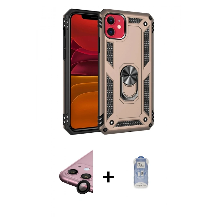 MARSİLYAN™- iPhone 11 Kılıf Ahenk Klasik Koleksiyonu - Siyah Joko Magic 5D Cam + Raze Metal Kamera Lens - SH