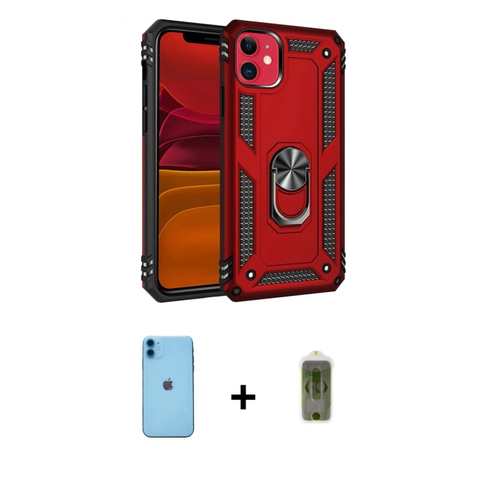 MARSİLYAN™- iPhone 11 Kılıf Ahenk Klasik Koleksiyonu - Siyah Joko Magic 5D Hayalet Cam + Neon Fosforlu Kamera Lens - MI