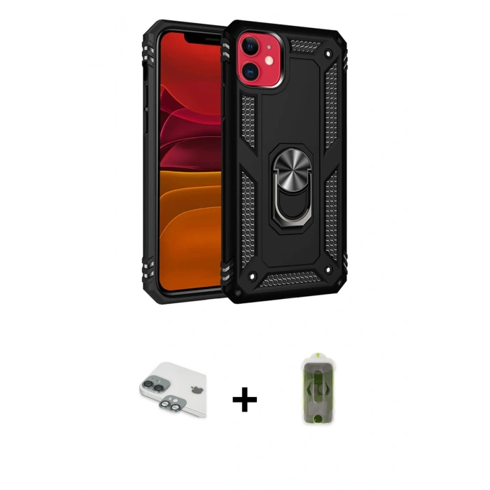 MARSİLYAN™- iPhone 11 Kılıf Ahenk Klasik Koleksiyonu - Siyah Joko Magic 5D Hayalet Cam + Pers Alüminyum Kamera Lens - YL