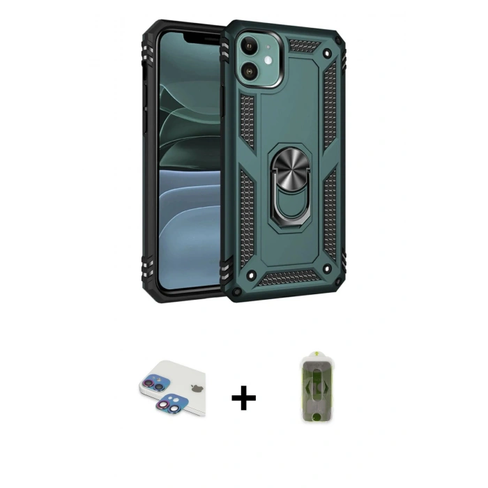 MARSİLYAN™- iPhone 11 Kılıf Ahenk Klasik Koleksiyonu - Siyah Joko Magic 5D Hayalet Cam + Pers Alüminyum Kamera Lens - GI