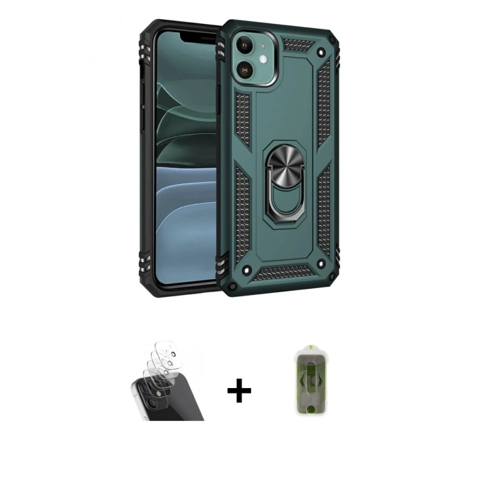 MARSİLYAN™- iPhone 11 Kılıf Ahenk Klasik Koleksiyonu - Siyah Joko Magic 5D Hayalet Cam + Kamera Lens Koruma Cam - SF