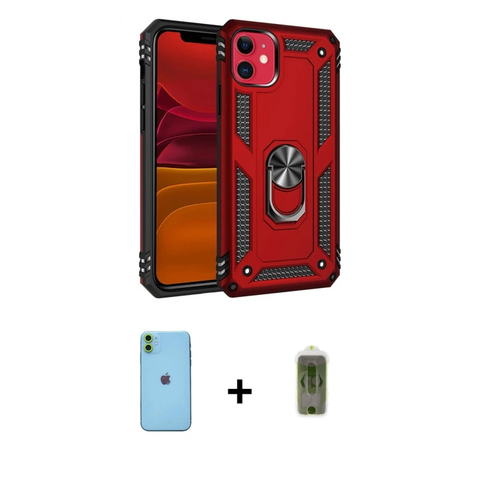 MARSİLYAN™- iPhone 11 Kılıf Ahenk Klasik Koleksiyonu - Siyah Joko Magic 5D Hayalet Cam + Neon Fosforlu Kamera Lens - YL