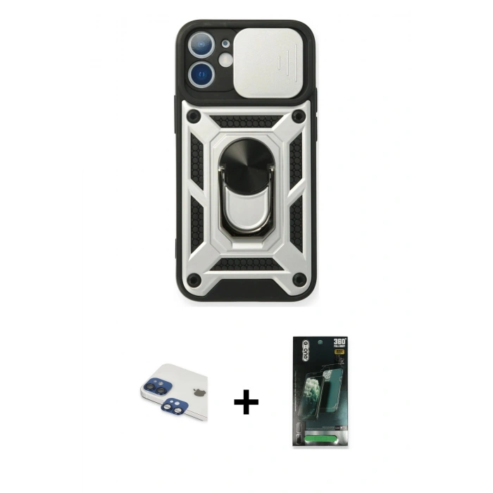 MARSİLYAN™- iPhone 11 Kılıf Ahenk Klasik - Şeffaf 360 Full Body Arka Koruyucu + Pers Alüminyum Kamera Lens - LT