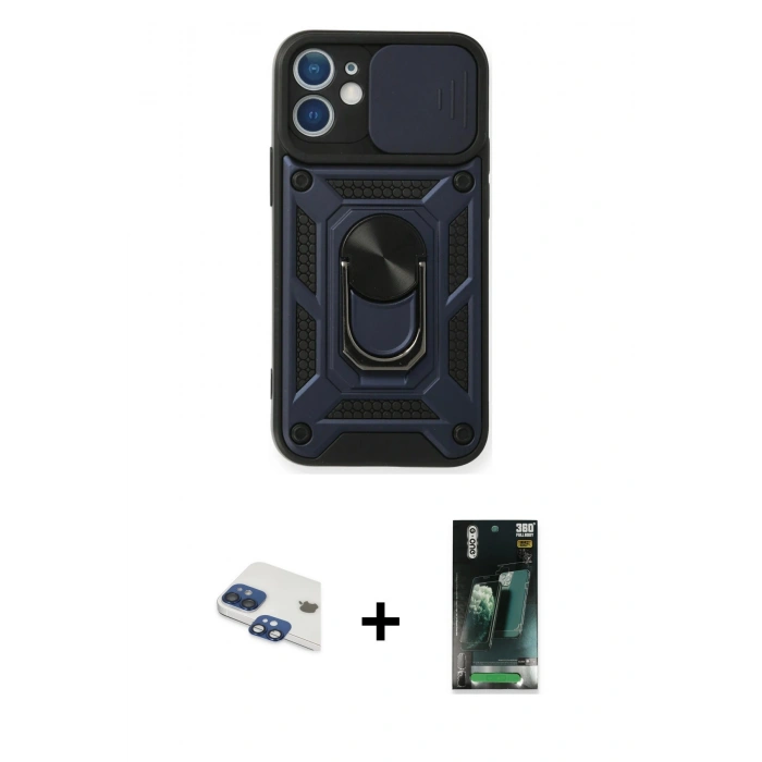 MARSİLYAN™- iPhone 11 Kılıf Ahenk Klasik - Şeffaf 360 Full Body Arka Koruyucu + Pers Alüminyum Kamera Lens - LT