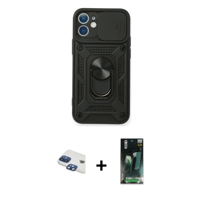MARSİLYAN™- iPhone 11 Kılıf Ahenk Klasik - Şeffaf 360 Full Body Arka Koruyucu + Pers Alüminyum Kamera Lens - LT