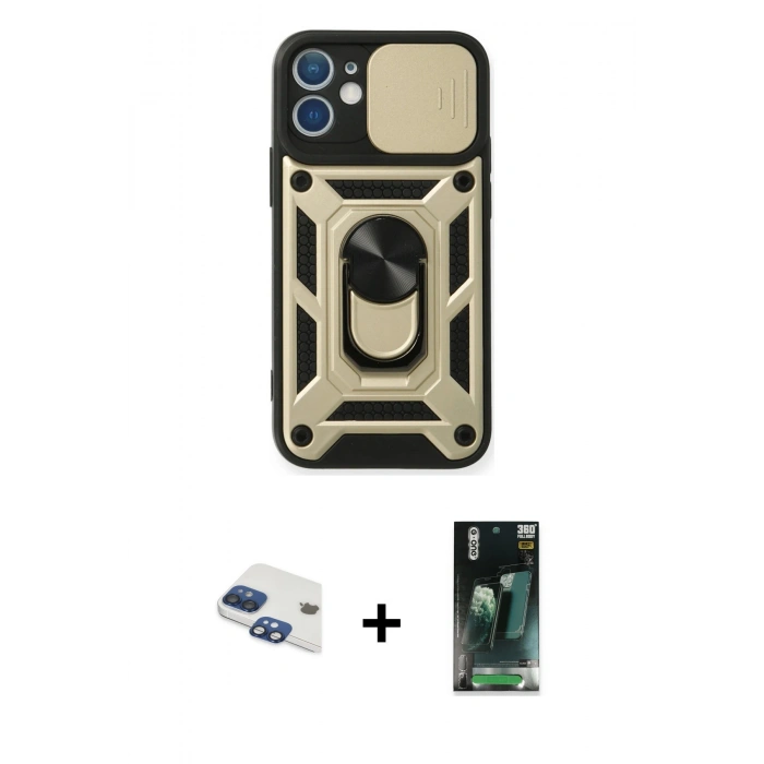 MARSİLYAN™- iPhone 11 Kılıf Ahenk Klasik - Şeffaf 360 Full Body Arka Koruyucu + Pers Alüminyum Kamera Lens - LT