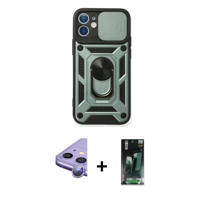 MARSİLYAN™- iPhone 11 Kılıf Ahenk Klasik - Şeffaf 360 Full Body Arka Koruyucu + Raze Metal Kamera Lens - MR