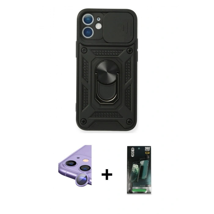 MARSİLYAN™- iPhone 11 Kılıf Ahenk Klasik - Şeffaf 360 Full Body Arka Koruyucu + Raze Metal Kamera Lens - MR