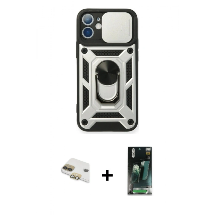 MARSİLYAN™- iPhone 11 Kılıf Ahenk Klasik - Şeffaf 360 Full Body Arka Koruyucu + Pers Alüminyum Kamera Lens - GD