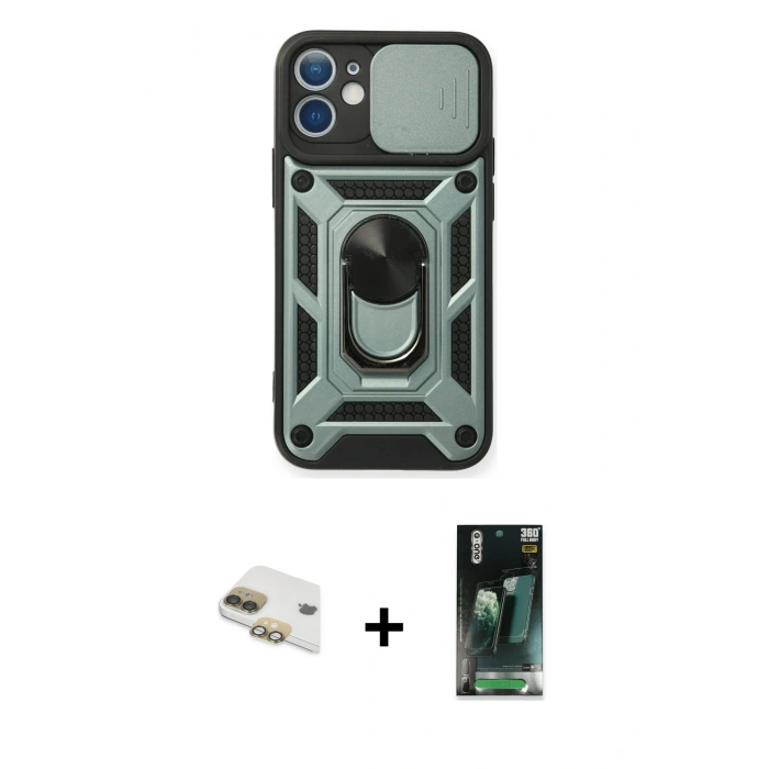 MARSİLYAN™- iPhone 11 Kılıf Ahenk Klasik - Şeffaf 360 Full Body Arka Koruyucu + Pers Alüminyum Kamera Lens - GD