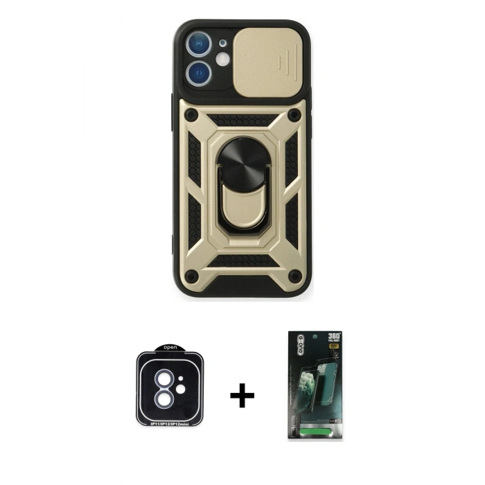 MARSİLYAN™- iPhone 11 Kılıf Ahenk Klasik - Şeffaf 360 Full Body Arka Koruyucu + PVD Metal Kamera Lens - MI