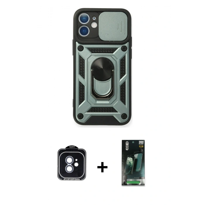MARSİLYAN™- iPhone 11 Kılıf Ahenk Klasik - Şeffaf 360 Full Body Arka Koruyucu + PVD Metal Kamera Lens - MI