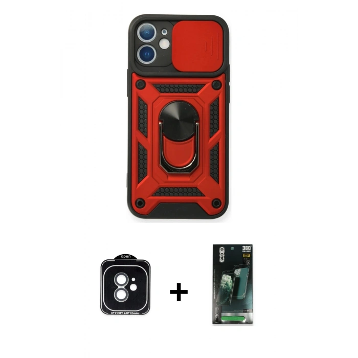 MARSİLYAN™- iPhone 11 Kılıf Ahenk Klasik - Şeffaf 360 Full Body Arka Koruyucu + PVD Metal Kamera Lens - YL